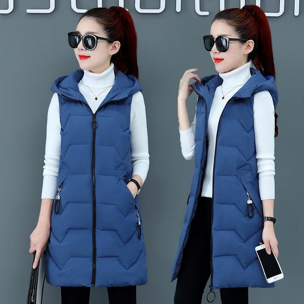 

vests fashion new autumn winter long cotton vest women jacket korean hooded sleeveless coat femme slim warm ladies waistcoat new, Black;white