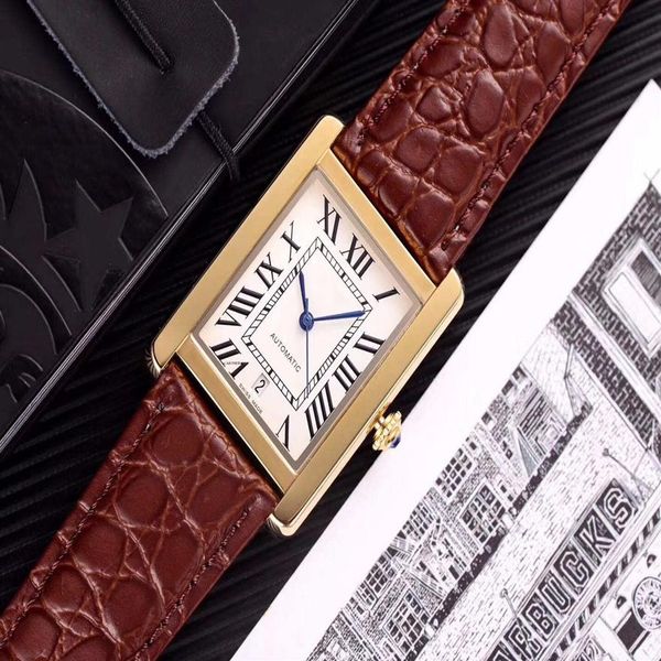 

men's mechanical automatic watch cow leather belt 41 mm in diameter sapphire mirror tank series 3a quality262p, Slivery;brown