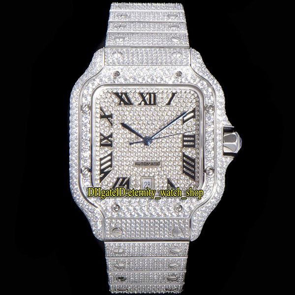 

eternity jewelry watches 2021 twf 4sa0005 paved diamonds eta a2824 automatic mens watch fully iced out diamond dial quick switch s290v, Slivery;brown