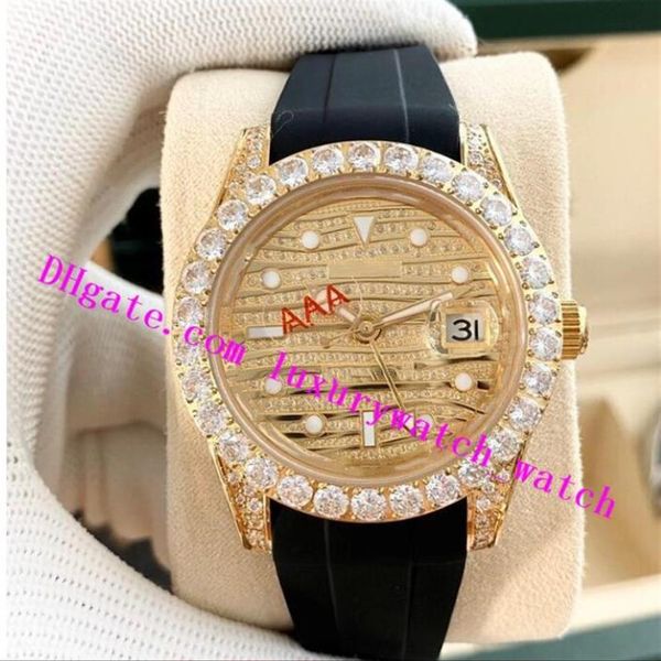 

new 41mm ii gmt big datetexture full diamond dial bezel automatic mens watch 316l ss steel bracelet fashion men's watches2634, Slivery;brown