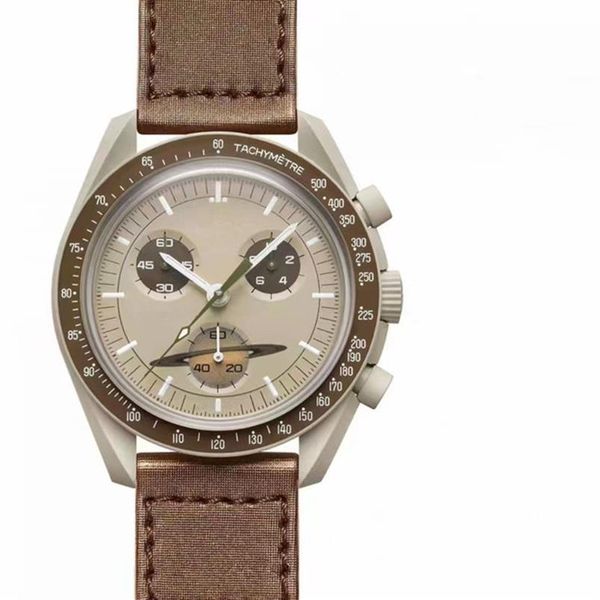 

bioceramic planet mercury men's watches full function quarz chronograph watch mission to moon 42mm nylon luxury watch limited251a, Slivery;brown
