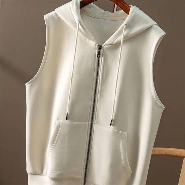 

vests hooded sweatshirt vest jacket women casual pocket sleeveless chaleco mujer spring autumn fashion solid zipper waistcoat female, Black;white