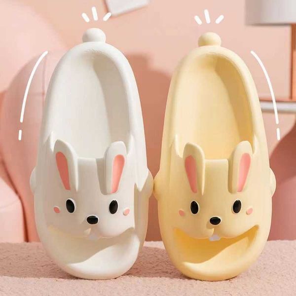

slippers rabbit with a sense of stepping on feces cute indoor bathroom thick soled women's couples household home sandals and slippers, Black
