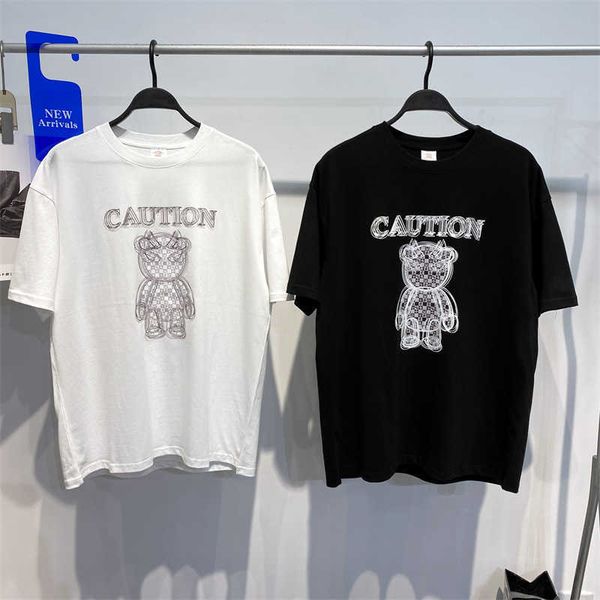 

bird family men's t-shirt summer short sleeve fashion bear print loose couple t pullover, White;black