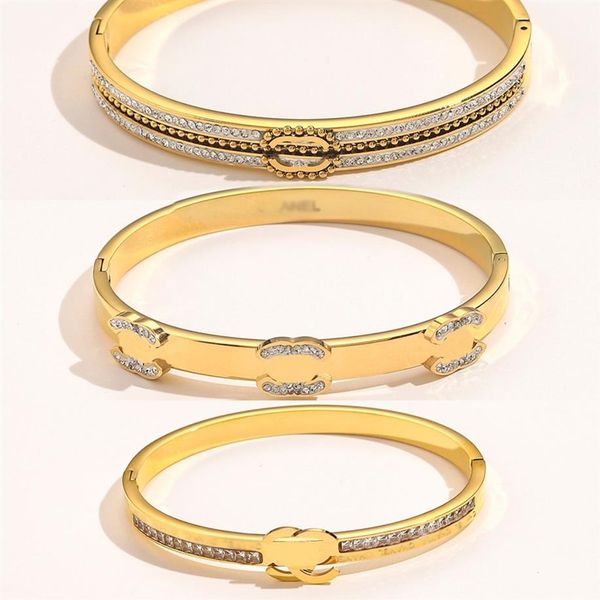 

whole classic bracelets women bangle luxury designer bracelet crystal 18k gold plated stainless steel wedding lovers gift jewe302f, Black