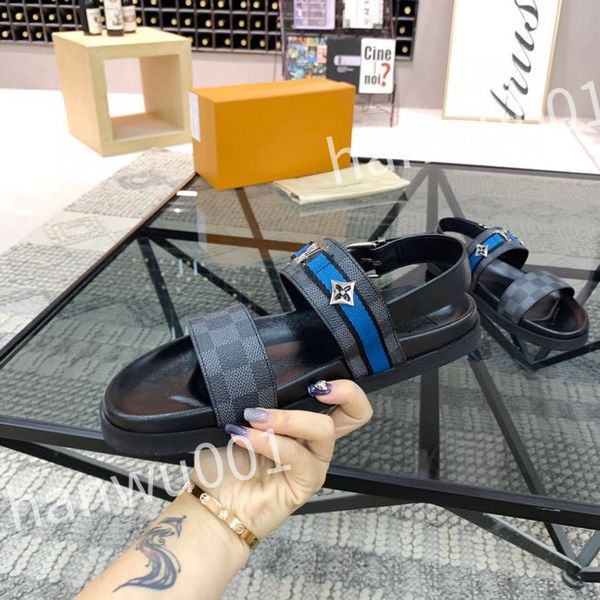 

leather slide slippers designer flat men's summer sandals fashion luxury leisure resort beach, Black