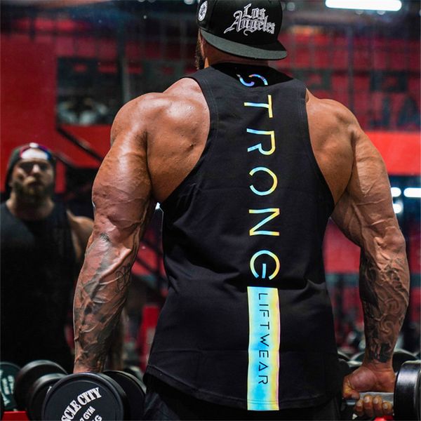 

men' tank summer men bodybuilding sports tank gym workout fitness cotton sleeveless running fashion casual reflective vest 230421, White;black