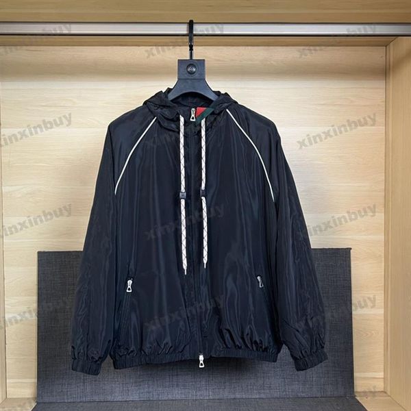 

xinxinbuy men designer coats jacket hoodie paris letter print jacquard fabric long sleeve women black khaki blue s-2xl192r, Black;brown