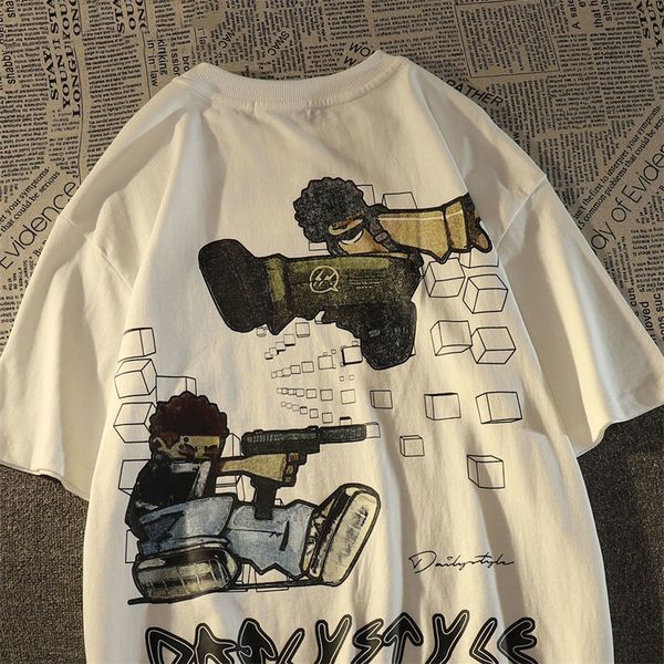 

women's t-shirt european and american brand hiphop hip-hop niche cartoon printing short sleeved t-shirt men and women summer couple t-s, White
