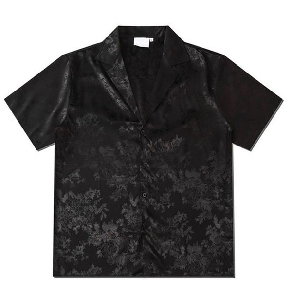 

men's casual shirts harajuku men black flower print short sleeve single breasted loose shirt hip hop beach streetwear 230421, White;black