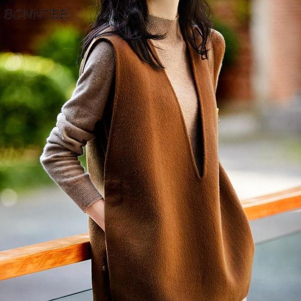 

vests vests women autumn outerwear trendy vintage solid vneck simple ulzzang street style allmatch cozy design casual lady, Black;white