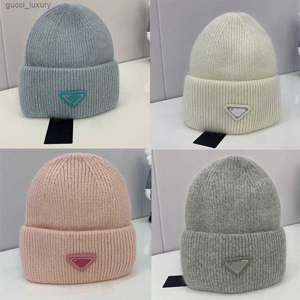 

designer ball caps couple reversed triangle letter badge knitted hat flapped wool hat casual versatile warm cold hat - a, Blue;gray