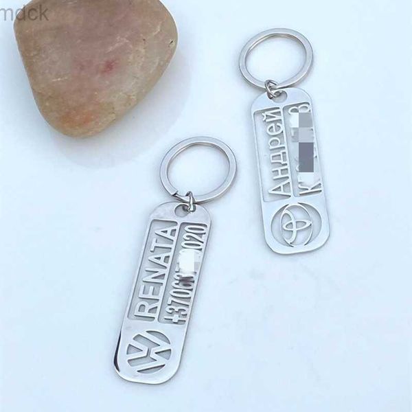 

key rings stainless steel keychain anti-lost jewelry gift family name phone number keychain for men, Slivery;golden