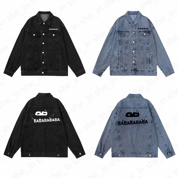 

Mens Denim Jackets Woman Lamb Wool Jacket Fashion Oversized Coat Winter Classic Print Graffiti Coats Womens Outerwear Man Tops Clothing S, Black