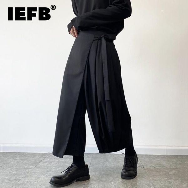 

pants iefb menswear fashion chic skirt lace up black trousers men's new loose mid waist wide leg pants male tide autumn niche 2022