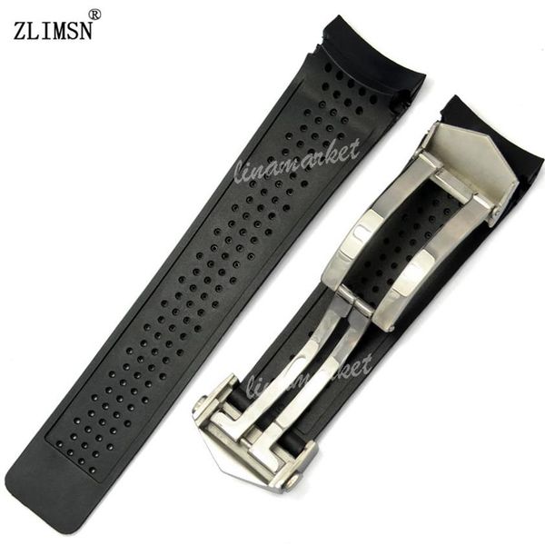 

watch band zlimsn sport watch bands 22mm 24mm watchbands black diving silicone rubber holes watch band strap black golden watchban226s, Black;brown