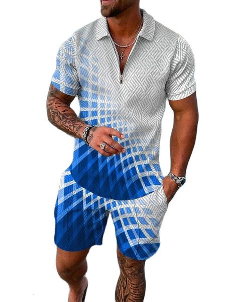 

mens tracksuits summer tshirts 2 pieces fashion breathable soft 3d dynamic hd printing polo shirts vetement homme 230420, Gray