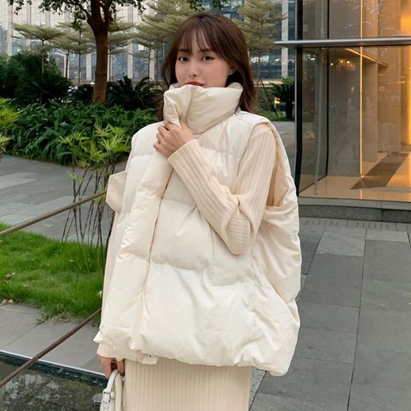 

vests women sleeveless jackets warm vest coat 2022 autumn winter padded parkas waistcoat jacket female casual outerwear top, Black;white