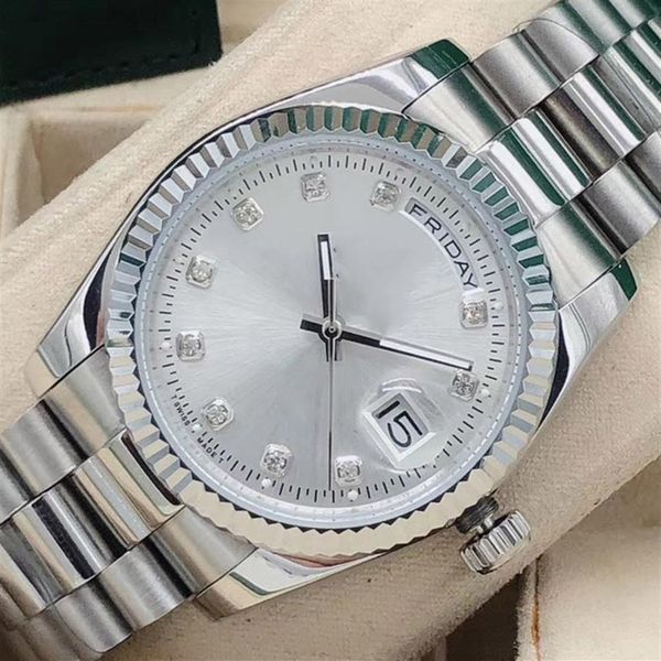 

36mm fashion ladies designer steel mechanical automatic movement mens woman diamond watch watches men reloj business 2813 wristwat282k, Slivery;brown