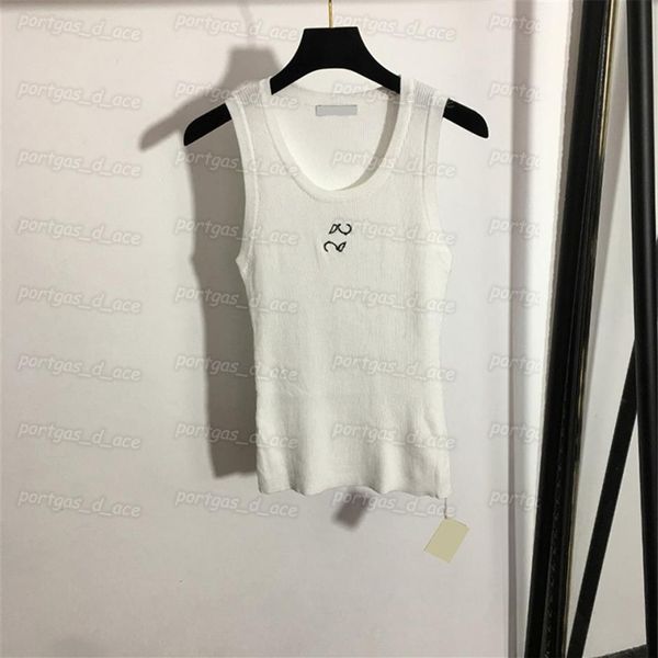 

luxury embroidered women t shirt knit sleeveless vest casual white tanks241k, Black