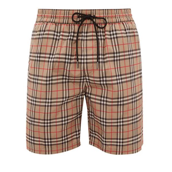 

custom vintage-check swim shorts mens board beach swimwear, White;black