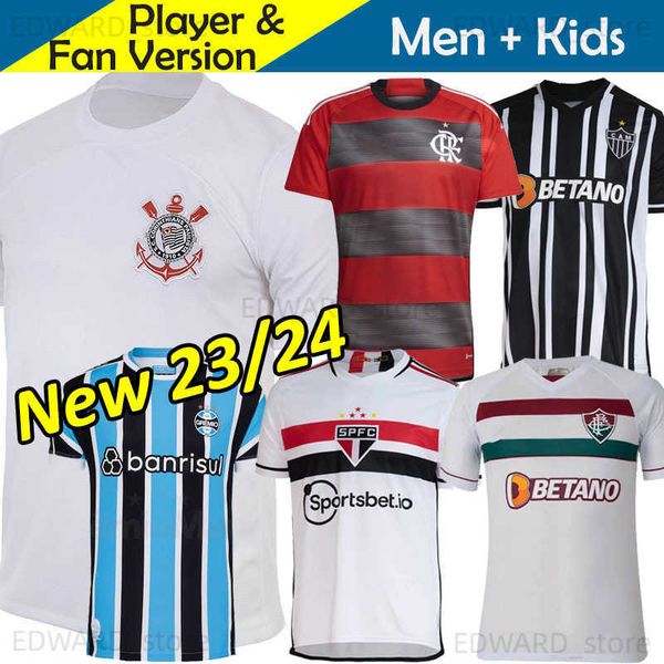 

corinthians atletico mineiro flamengo gremio soccer jerseys sao paulo fluminense kids kit 2023 camisa futebol player version 23/24 football, Black