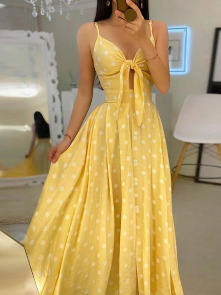 

casual dresses summer women v-neck sling backless dress elegant hollow out bowknot long party dress fashion femme dot maxi dress vestido 230, Black;gray