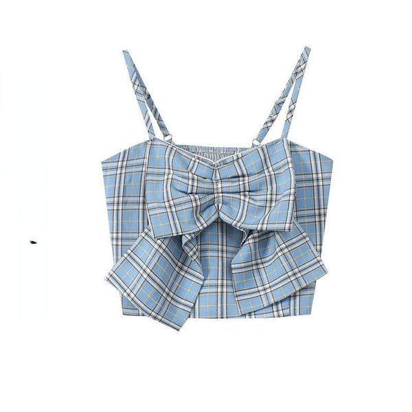 

t-shirt 2022 summer women tank crop female underwear fashion padded camisole ladies plaid print bow allmatch base vest a76, White