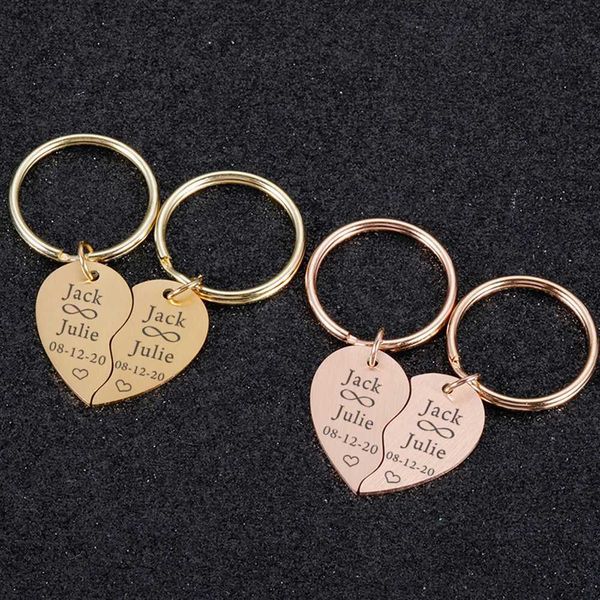 

key rings pair of heart couple keychain lover name special date keyring gift girlfriend boyfriend birthday gift souvenir, Slivery;golden