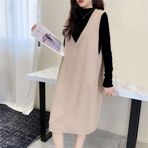 

vests autumn winter female loose knitted sweater dress women vest dress women long vest pull femme school teenager girls outerwear, Black;white