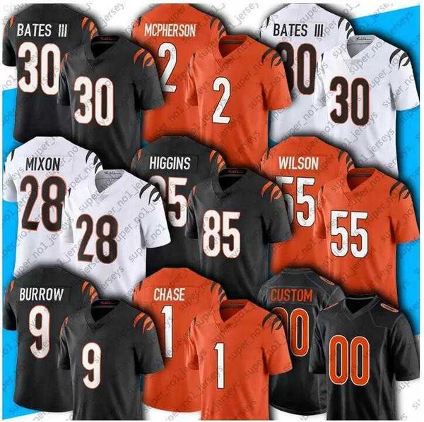 

football jersey cincinnati''bengals''custom 9 joe burrow 1 ja'marr chase 28 joe mixon 22 chidobe awuzie 84 mitchell, Black;red