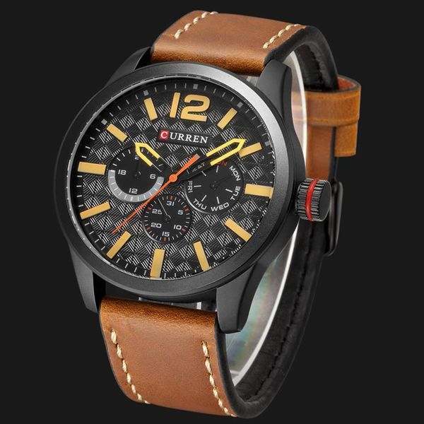 

2020 relogio masculino big dial men curren watches luxury black quartz military wrist watch men clock men's sports watch266u, Slivery;brown