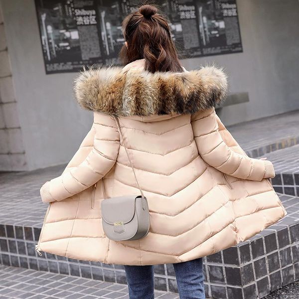 

leather winter parka women hooded winter jacket women parkas 2021 new women's loose jacket fur collar outerwear female plus size, Black