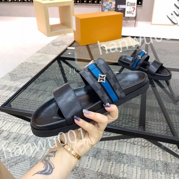 

2023 leather slide slippers designer flat men's summer sandals fashion luxury leisure resort beach, Black