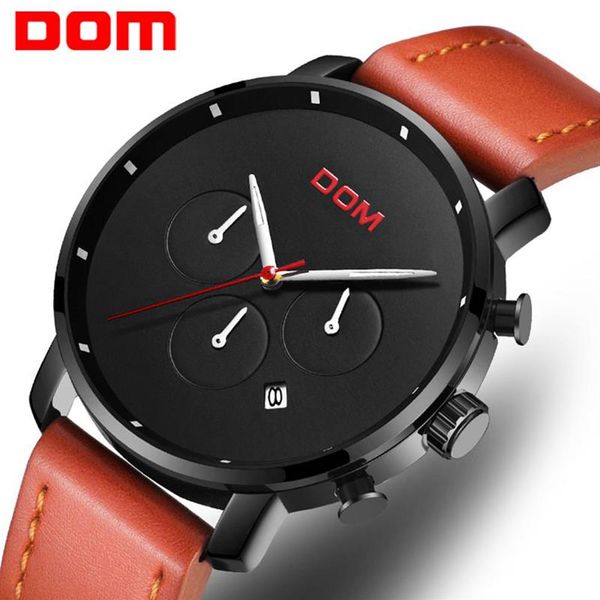 

dom mens watches brand luxury fashion chronograph male waterproof clock leather sport military men wristwatch m-1216bl-1m5278a, Slivery;brown
