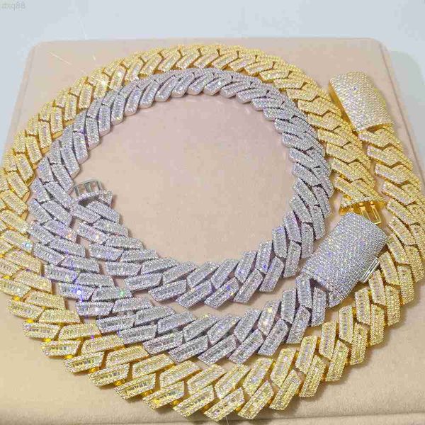 

fine jewelry heavy luxury hip hop vvs baguette diamond cuban link chain custom silver chain necklace