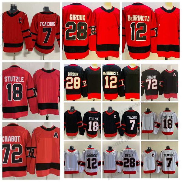 

mens 2021 reverse retro hockey jerseys 12 alex debrincat 28 claude giroux 7 brady tkachuk 72 thomas chabot red home black 18 tim stutzle, Black;red