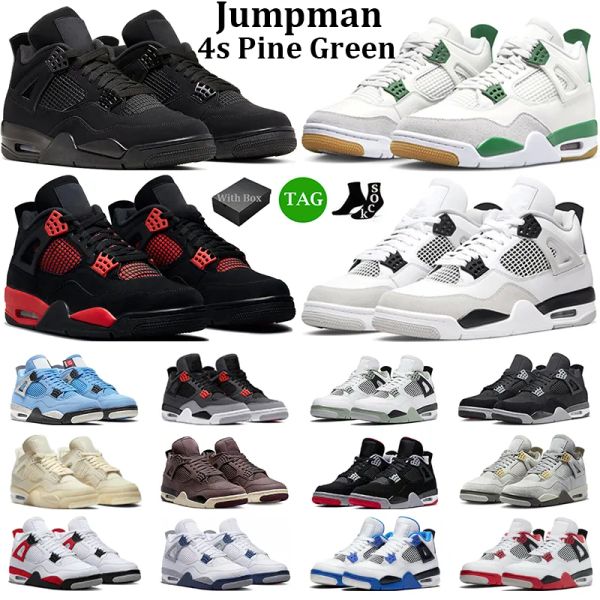 

with box jumpman 4 basketball shoes men women 4s black cat pine green seafoam military black red thunder midnight navy mens trainers sport s
