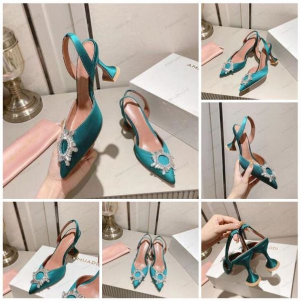 

amina muaddi wedding sandals heeled shoes dress shoe luxury designer satin high bow crystal-embellished buckle pointed toe sunflower pcv sli, Black