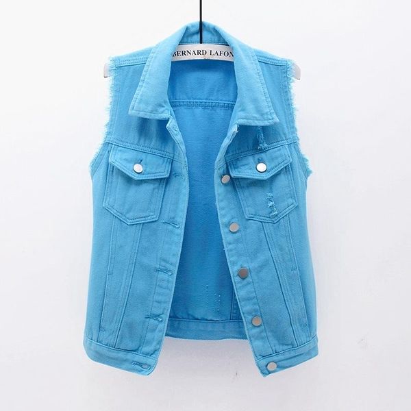 

vests color ripped denim vest jacket women's short 2022 spring summer raw edge sleeveless outerwear casual female jeans waistcoat, Black;white