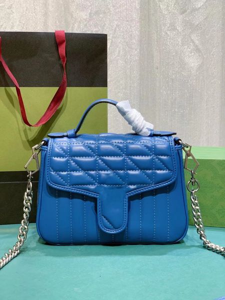 

7a fashion marmont shoulder bag chain women's large capacity classic flap bag plaid metal buckle logo leather bag body handle designer