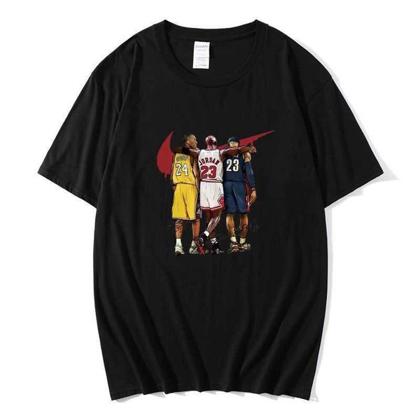 

men's t-shirt 2022 new product big three loose, White;black