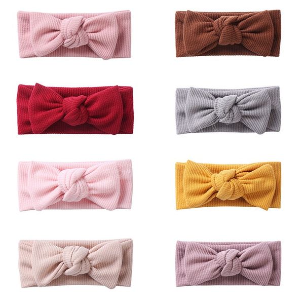 

toddler solid color striped bowknot elastic hairband soft comfortable knitting headband baby headwear hair accessories, Slivery;white