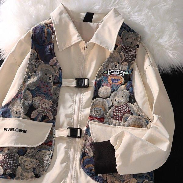 

vests fashion and leisure fake two cute bear sweater vest men and women loose oversize lapel singlebreasted vest jacket korean, Black;white