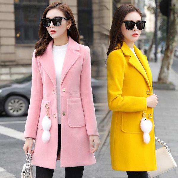

fur woolen jacket women long slim 2022 new autumn and winter woolen coat female casual wild women's clothing fashion slim red jacket, Black