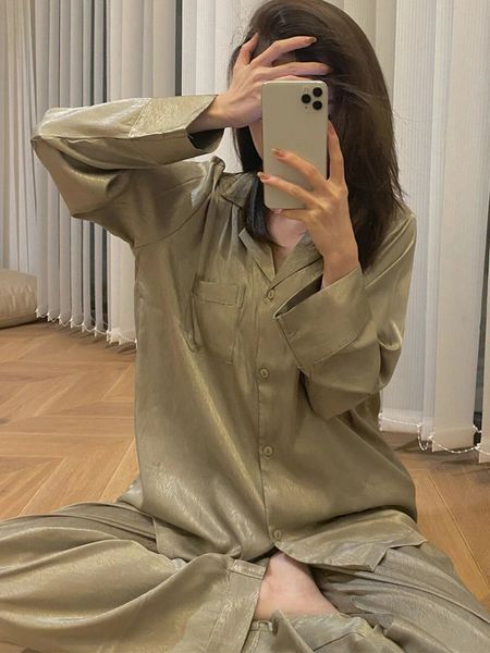 

women's sleepwear qweek cardigan for women trouser suits designer clothes luxury loungewear chic elegant sleepwear summer solid pajamas, Black;red