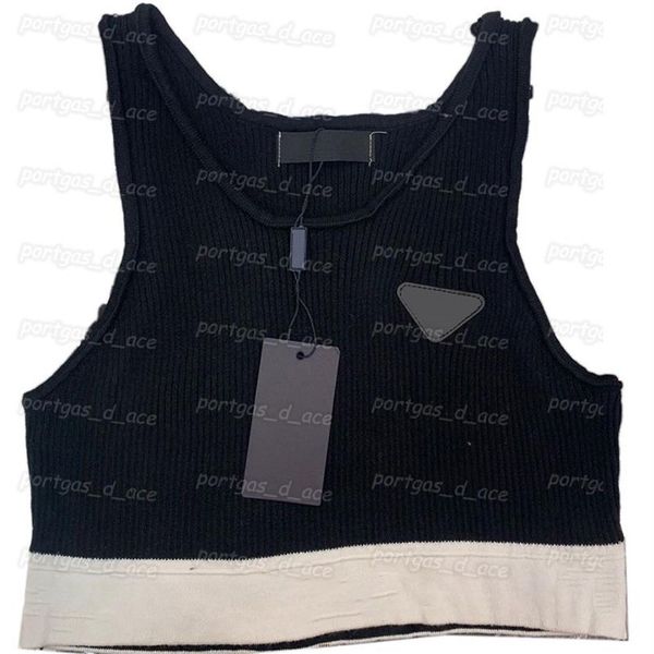 

womens knit t shirts vests letters webbing cropped knitted tank ins fashion knitted vest 4 colors253i, Black