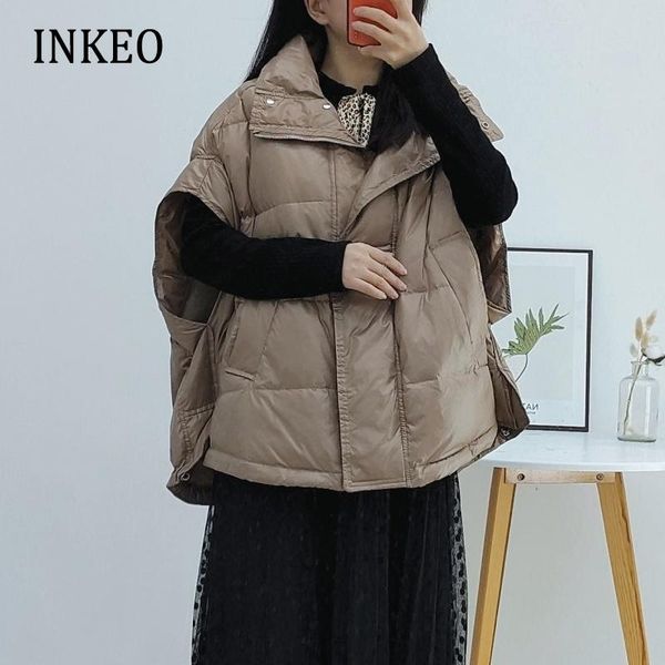 

parkas women's autumn winter down coat oversized waistcoat 2022 camel fashion turtleneck sleeveless jacket warm ladies inkeo 2o087, Black
