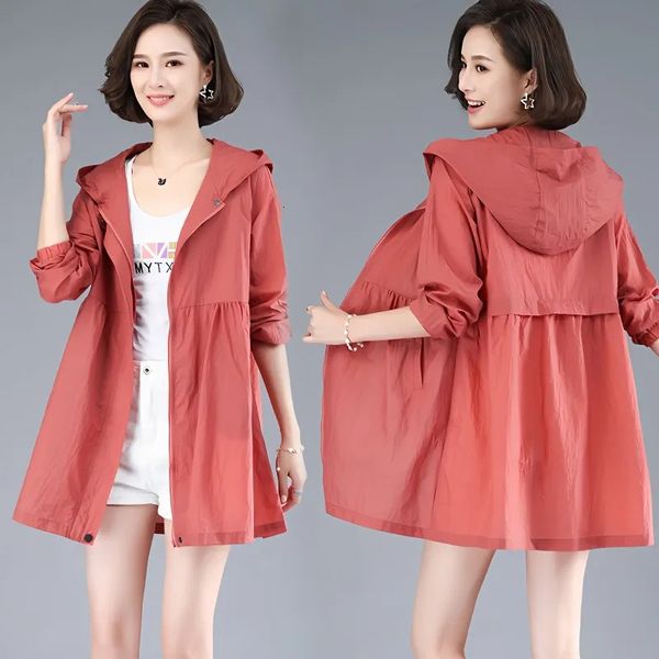 

women's trench coats 2023 summer medium long sun protection clothing female thin jacket loose hooded coat windbreaker women 230421, Tan;black