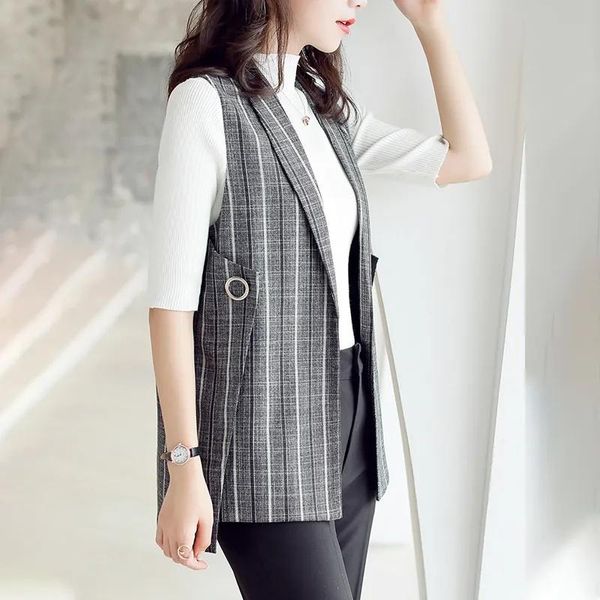 

vests 2022 fashion women's jacket blazer sleeveless vests outerwear spring autumn plaid waistcoat casual tank coats kw489, Black;white